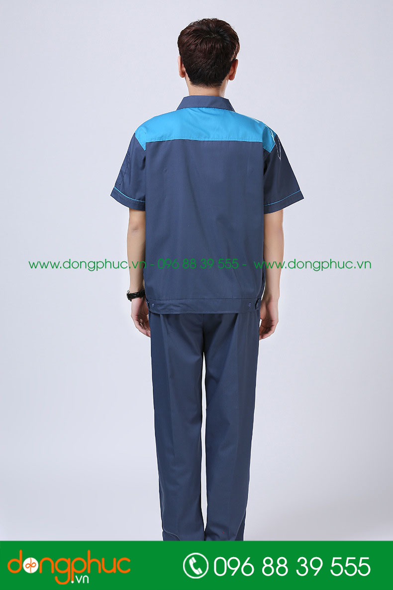 Mẫu bảo hộ màu xanh đậm phối xanh ya cộc tay